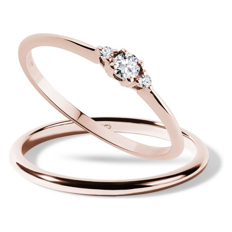 Set prstenů s čirými diamanty v růžovém zlatě KLENOTA