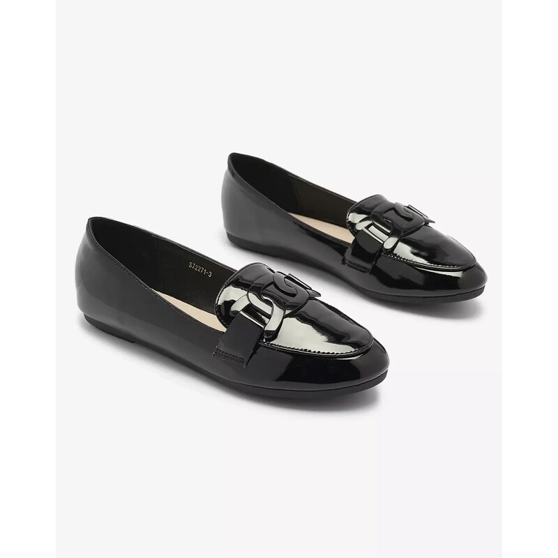 Resti Womens lacquered moccasins with ornament in black- Footwear 107853531