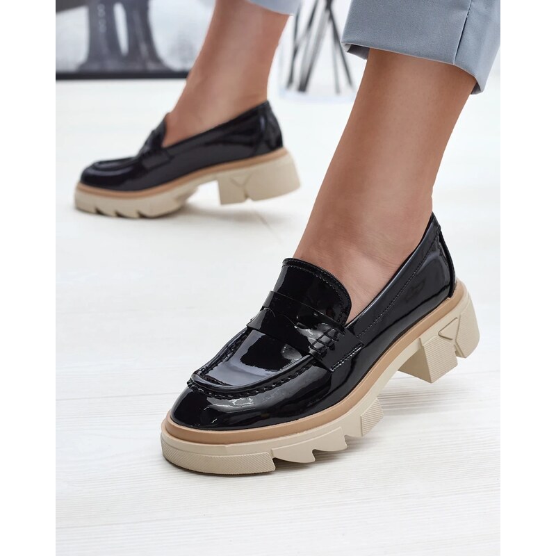 Resti Black womens eco leather patent leather moccasins Sepop- 107853533
