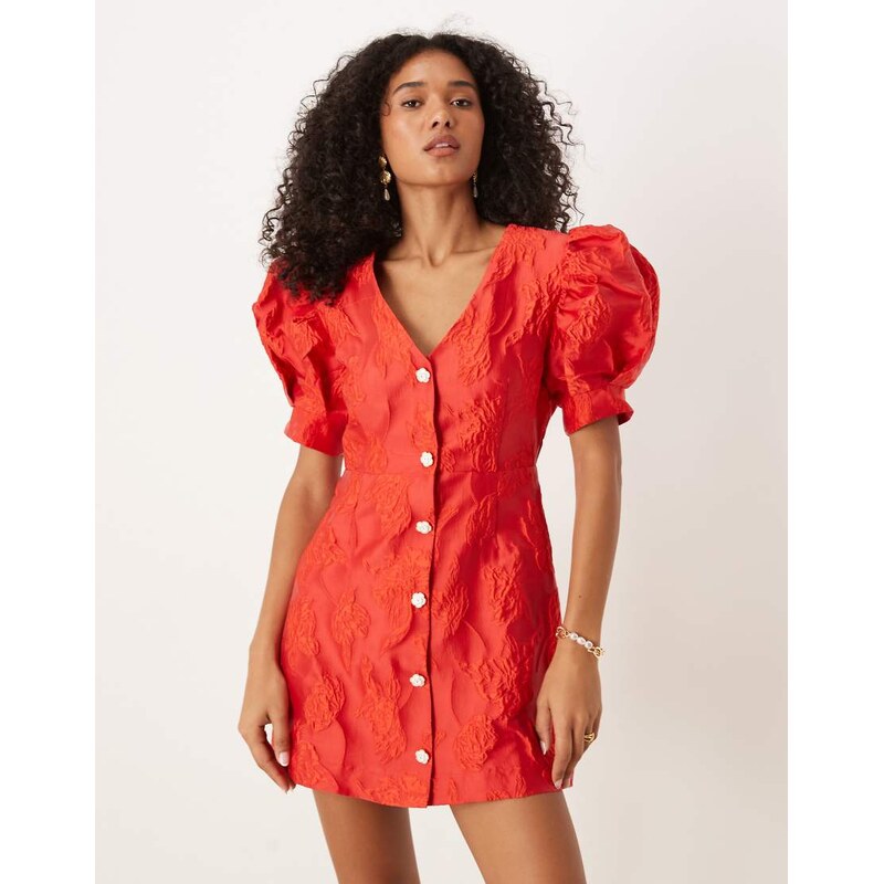 Sister Jane diamonte button jacquard mini dress in red 107854227