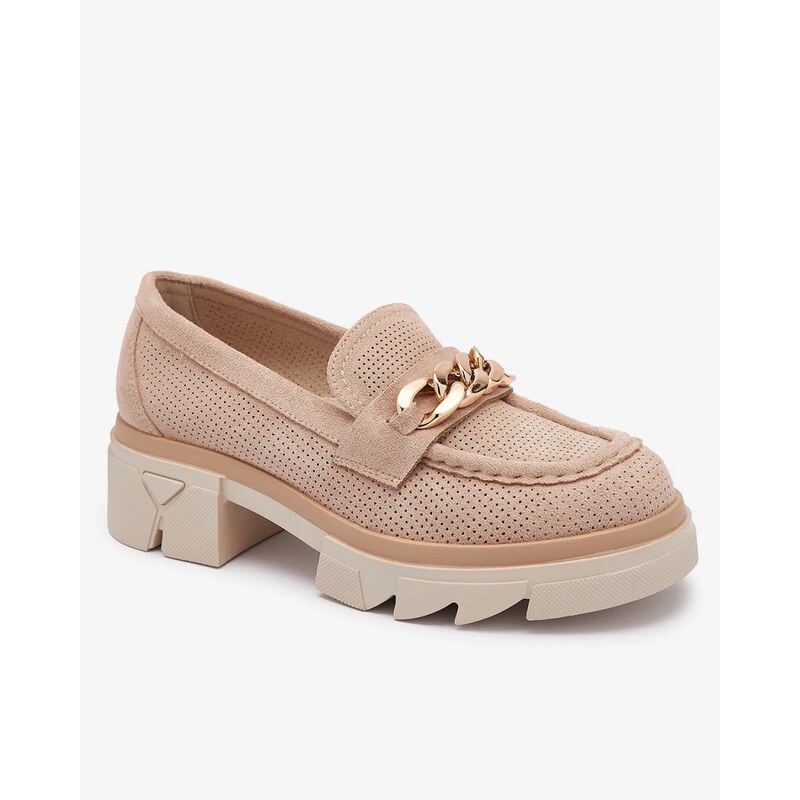 Resti Eco-suede moccasins with gold decoration in light brown Zaffix- 107853549