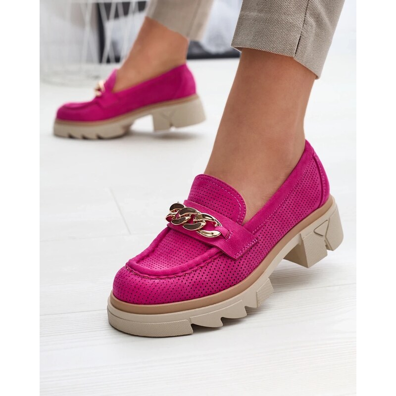 Resti Eco-suede moccasins with gold embellishment in fuchsia Zaffix 107853550