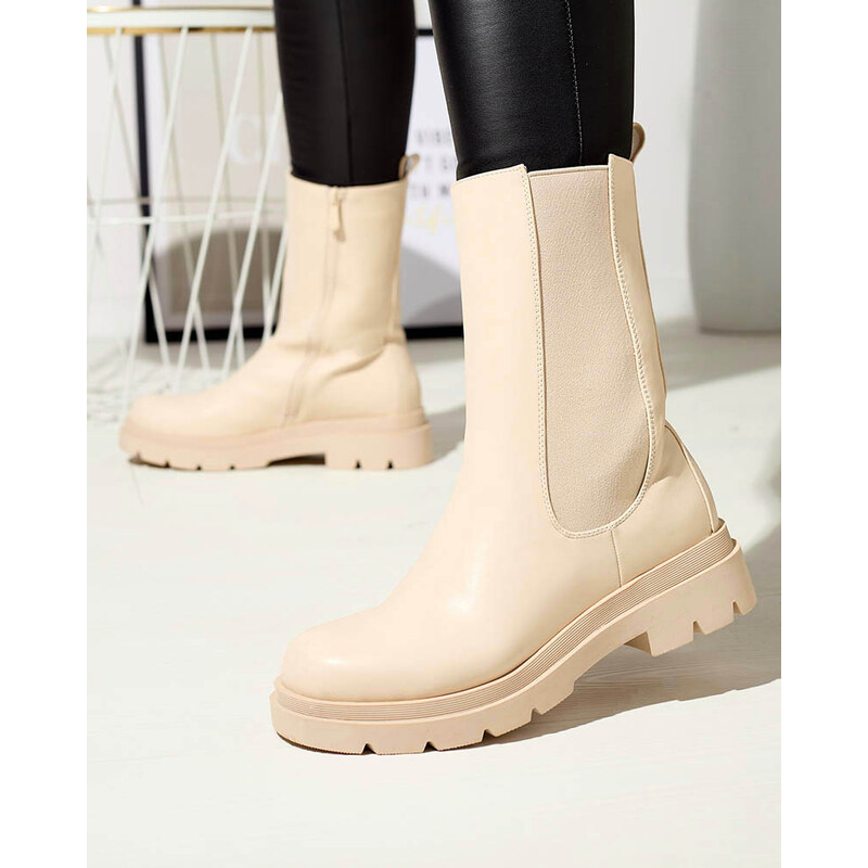 Resti Beige womens high boots with flat heel Vedesa
