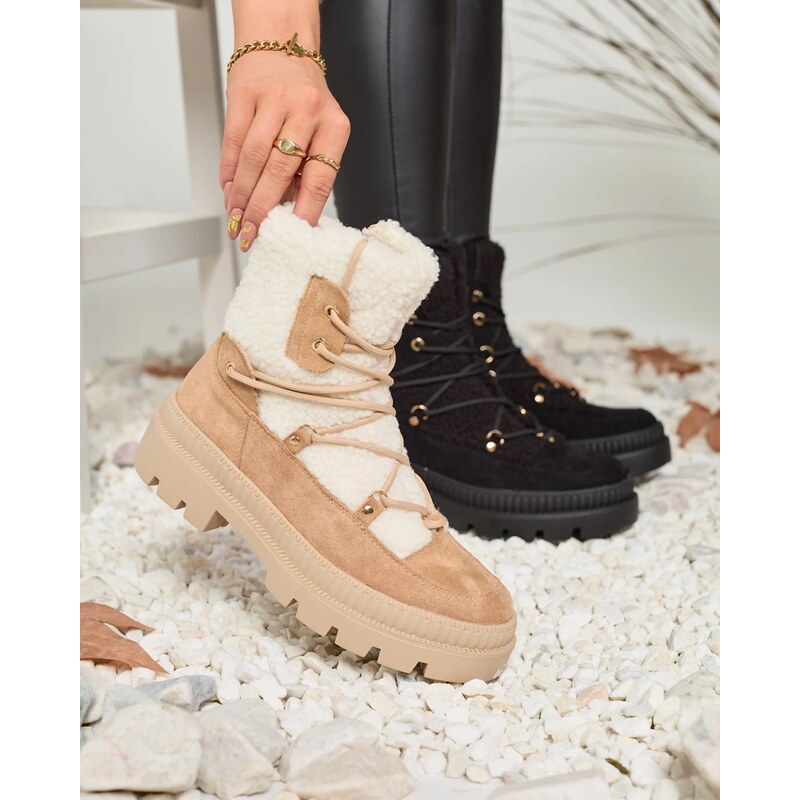 Resti Beige womens trapper boots with sheepskin Getatsa