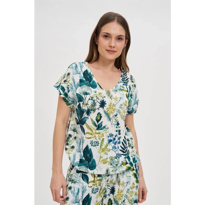 Marisse White Floral Pattern Shirt