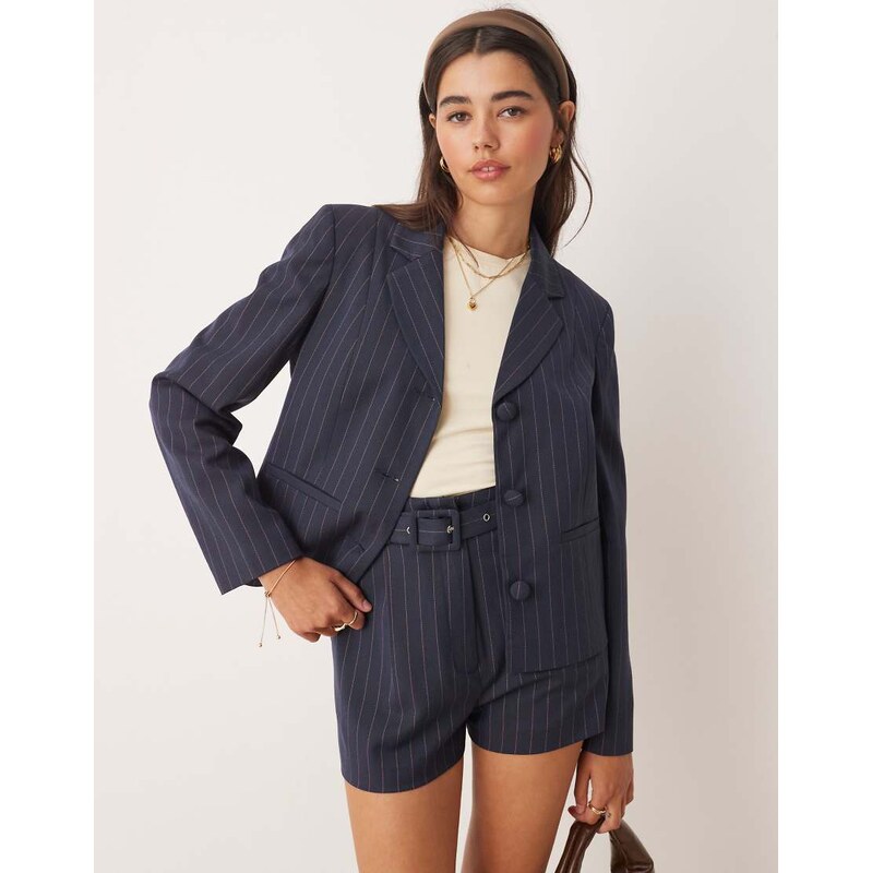 Miss Selfridge fitted pinstripe blazer co-ord in navy 107859478