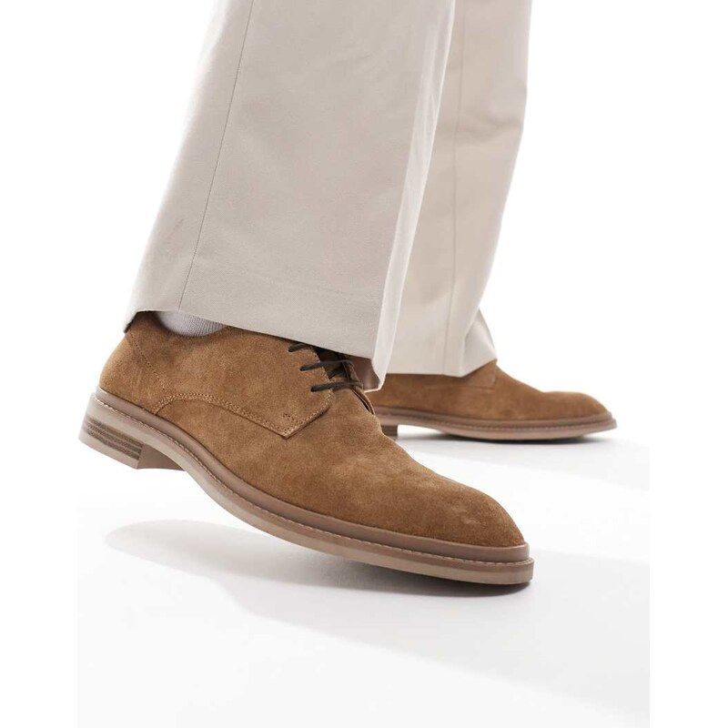 ASOS DESIGN lace up shoes in stone suede-Neutral