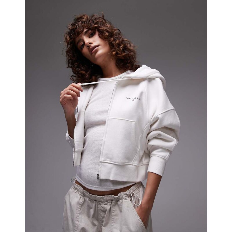 Tommy Jeans boxy zip through hoodie in white 107859484