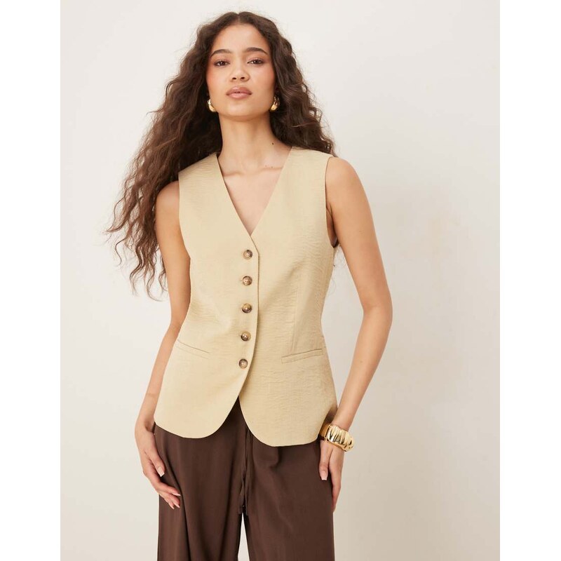 JDY longline textured waistcoat in light beige-Yellow 107859489