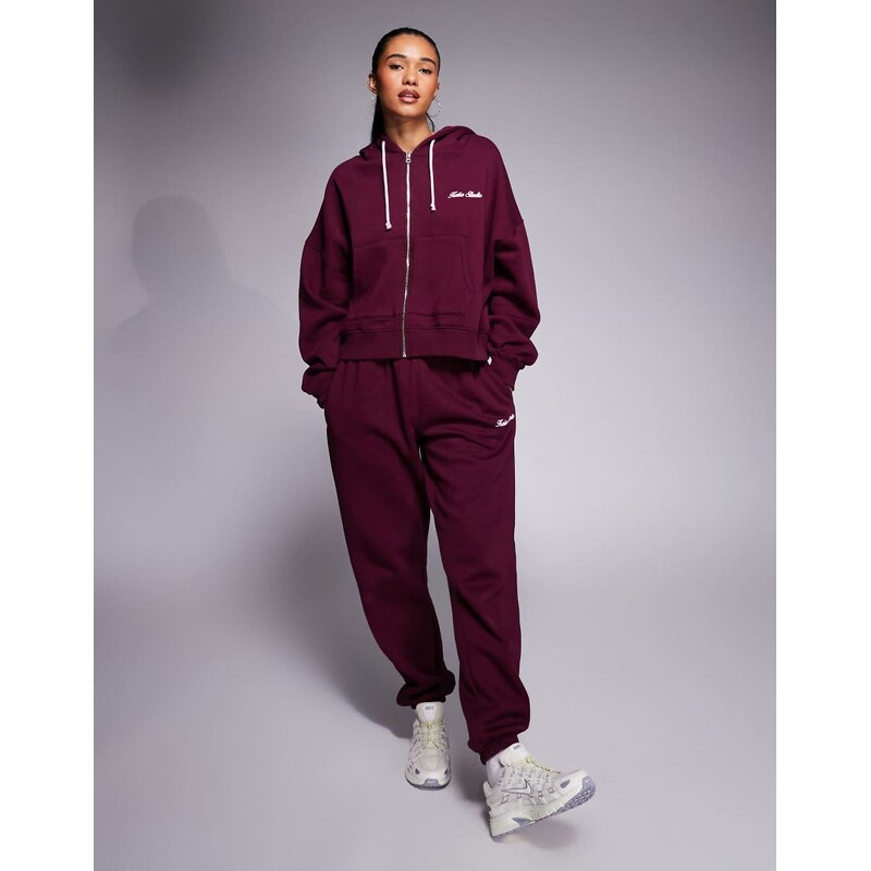 Kaiia cotton rich embroidered logo cuffed jogger co-ord in