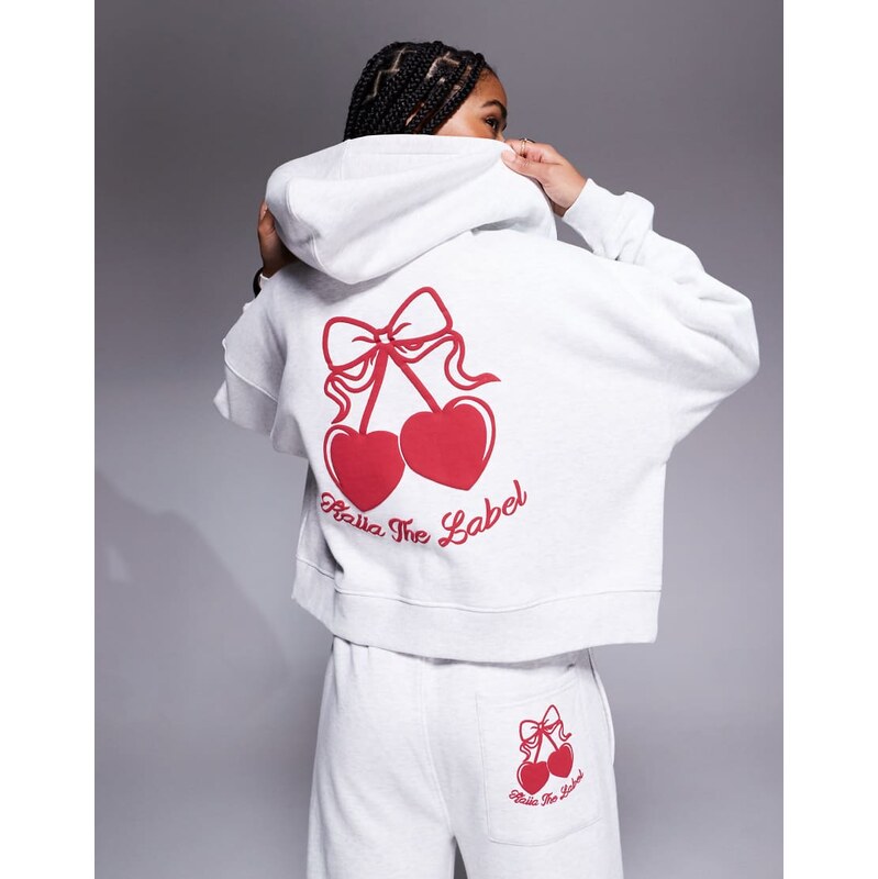 Kaiia cotton rich Studio cherry back print cropped zip up hoodie co 112697031