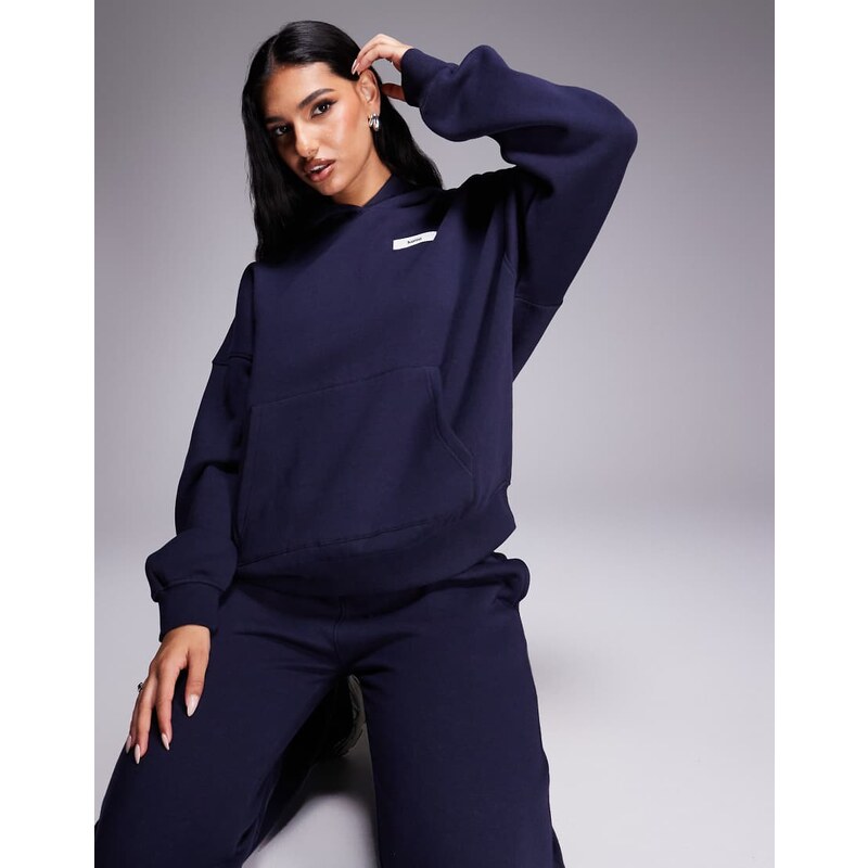 Kaiia cotton rich logo label detail oversized hoodie co-ord in navy 107859530
