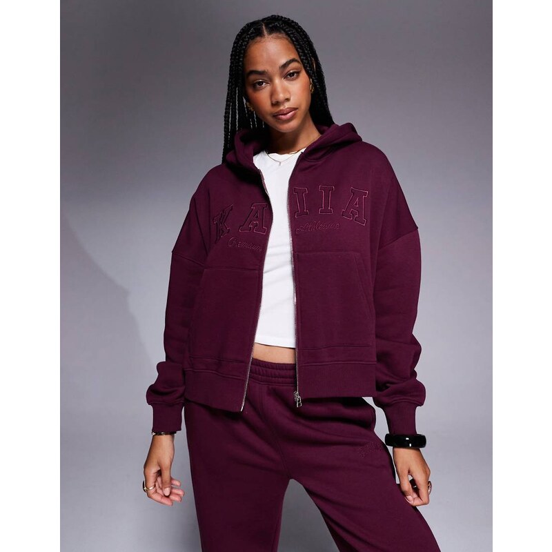 Kaiia cotton rich embroidered logo zip through hoodie co-ord in dark 108419552
