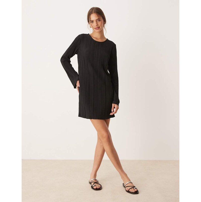JDY plisse flute sleeves mini dress in black