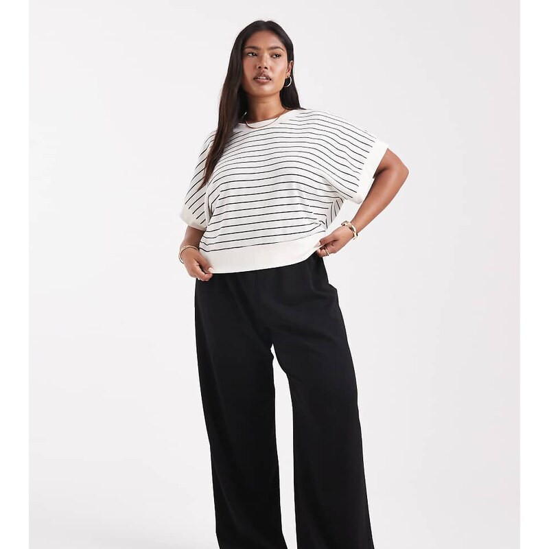 Vero Moda Curve loose pull on trousers in black