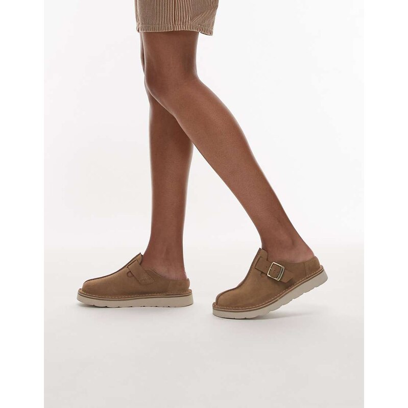 Clarks Solsbury mule in dark sand suede-White
