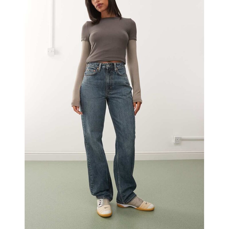 Weekday Resolute high waist straight leg jeans in blue wash 115718842