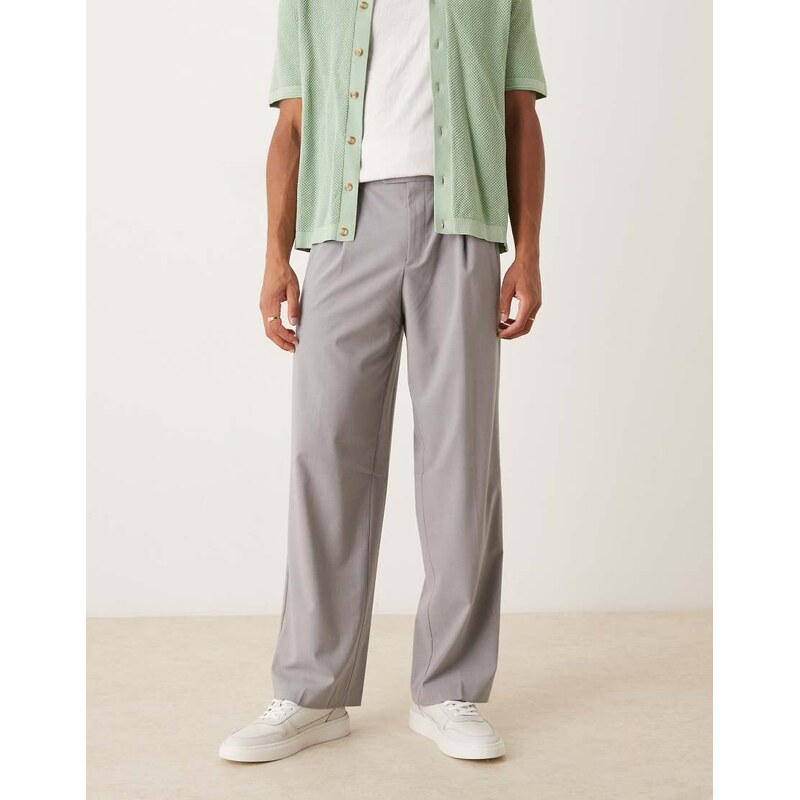 ASOS DESIGN smart wide leg trousers with front pleats in grey
