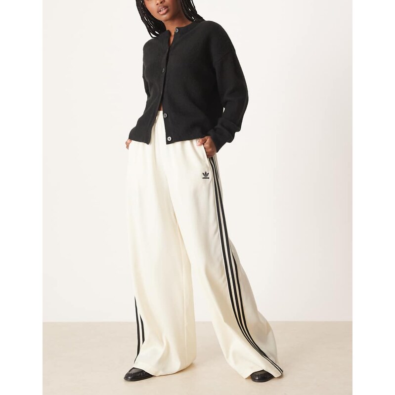 adidas Originals wide leg satin joggers in cream-White
