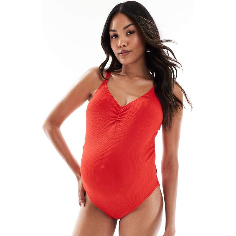 Mama.licious Mamalicious Maternity swimsuit with ruched front in red 107859473
