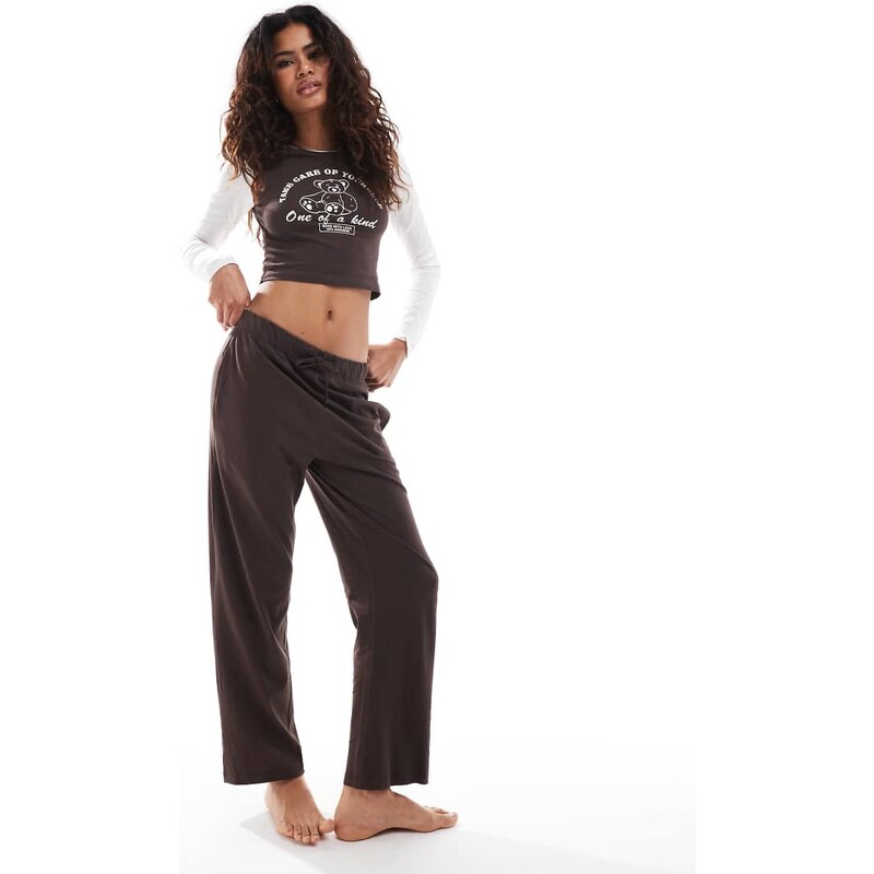 Brave Soul cropped long sleeve t-shirt and check trouser pyjama set in 107859723