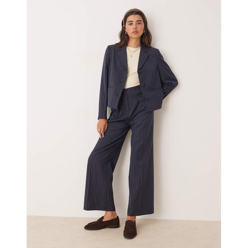 Miss Selfridge tailored high waisted trouser in navy pinstripe