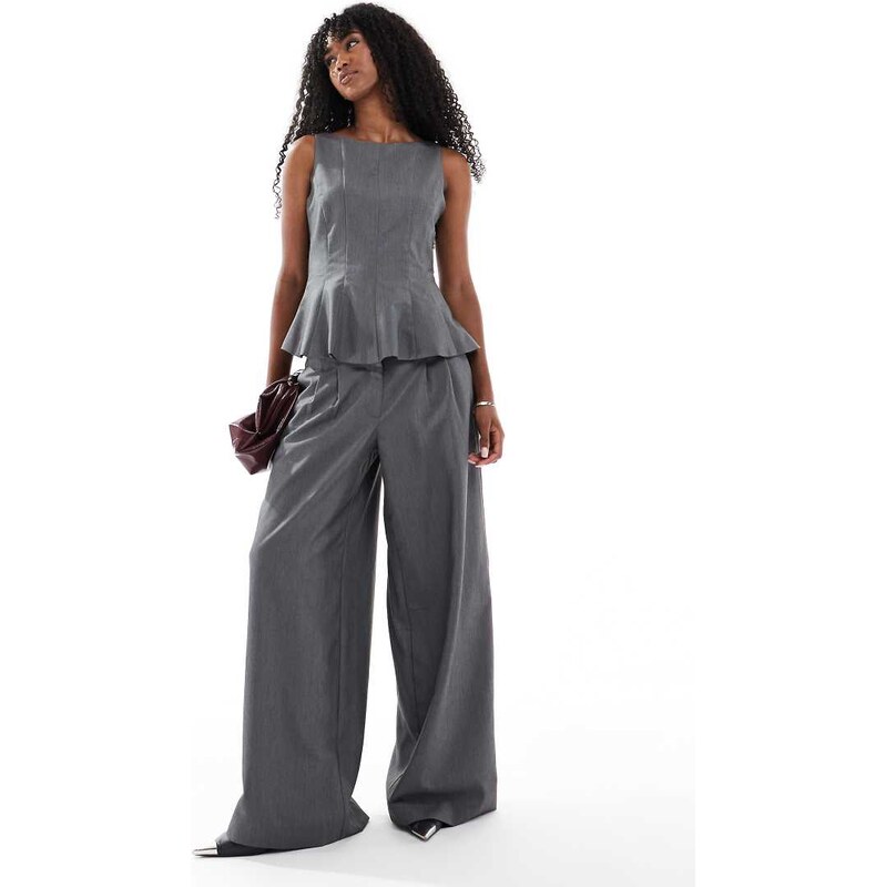Vero Moda tailored wide leg trouser co-ord in grey melange 115685859