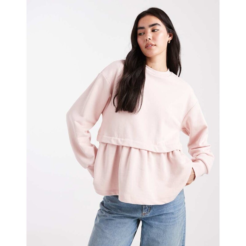 Miss Selfridge peplum hem sweatshirt in pink 109456673