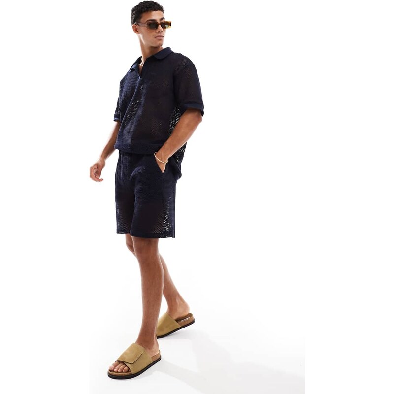 Sol Beach open knit beach shirt in navy