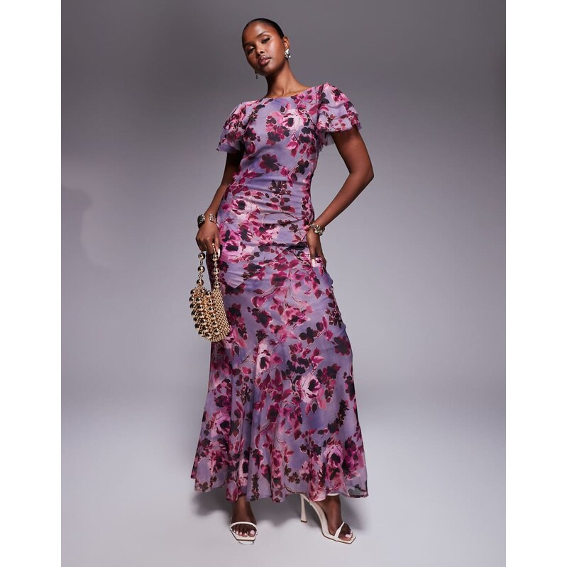 ASOS DESIGN ruffle sleeve high neck maxi dress in vintage floral