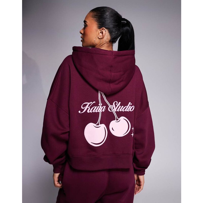 Kaiia cotton rich Studio cherry back graphic oversized zip up