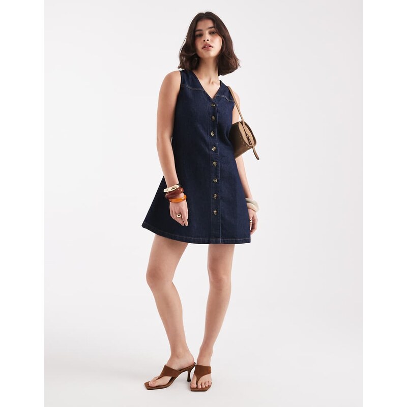 ASOS DESIGN denim sleeveless fit and flare mini dress in rinse