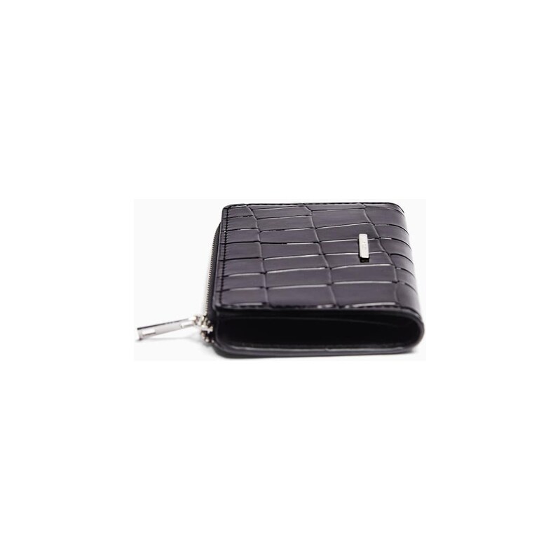 Bershka Embossed faux-patent-finish animal print purse in black