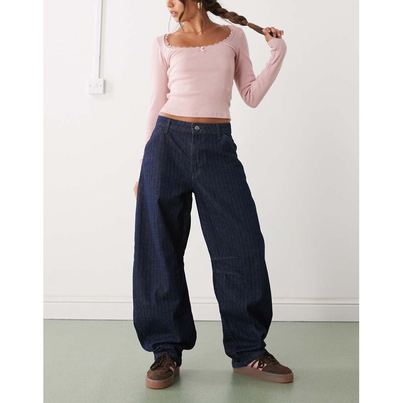 COLLUSION low rise barrel jeans in blue stripe-Multi 115591423