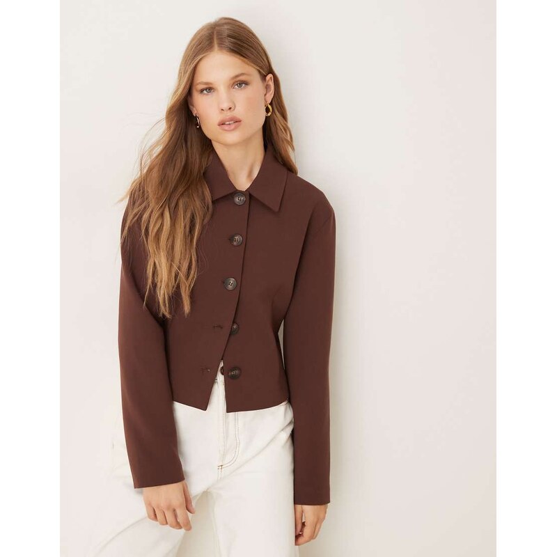 ASOS DESIGN collared fitted tailored jacket in chocolate-Brown