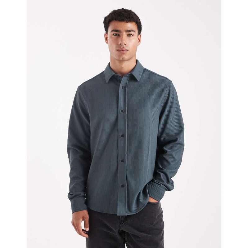 ASOS DESIGN regular fit ribbed shirt in steel blue