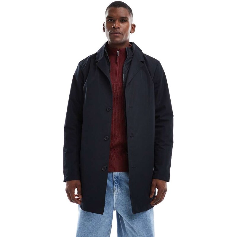 Brave Soul short collared trench jacket in navy