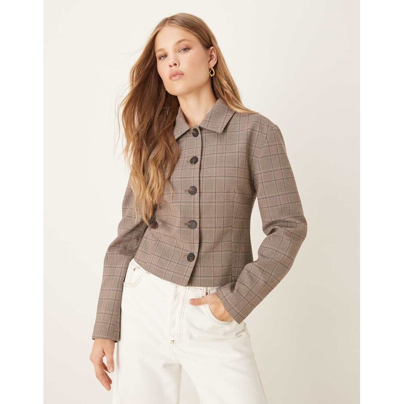 ASOS DESIGN collared fitted tailored jacket in grey check-Multi