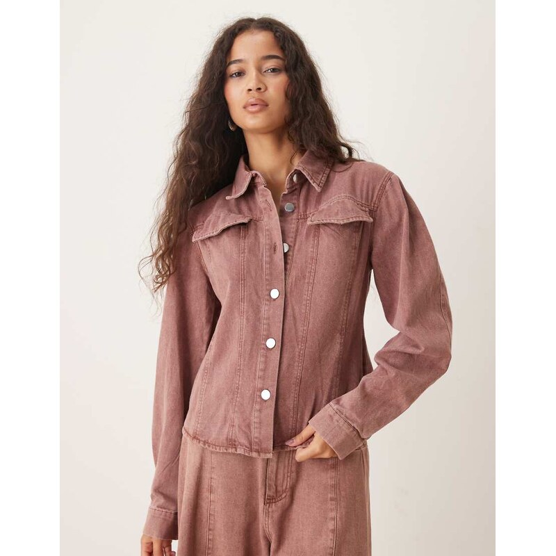 Ghospell Britt cinched denim shirt co-ord in washed red 107883732