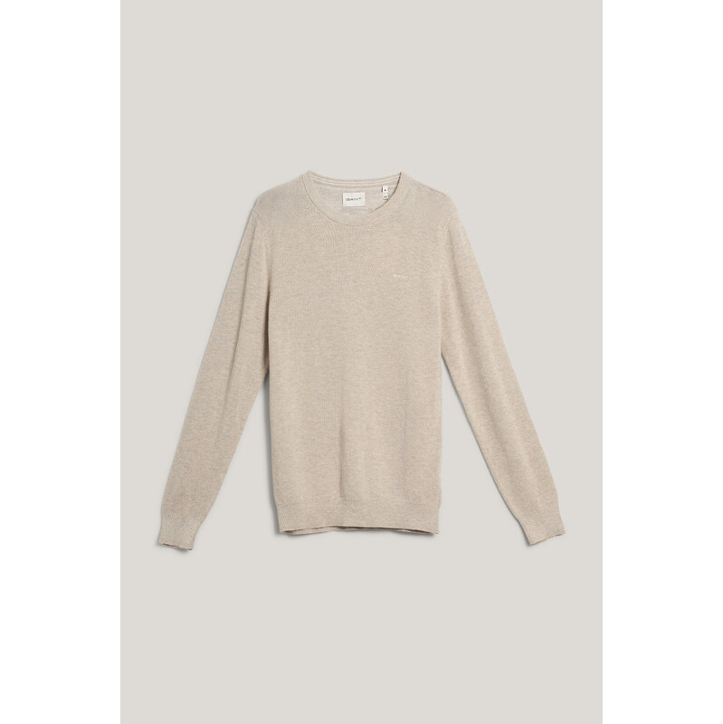 SVETR GANT COTTON PIQUE C-NECK LIGHT BEIGE MELANGE