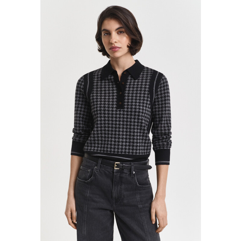 SVETR GANT HOUNDSTOOTH JACQUARD POLO BLACK 107862279