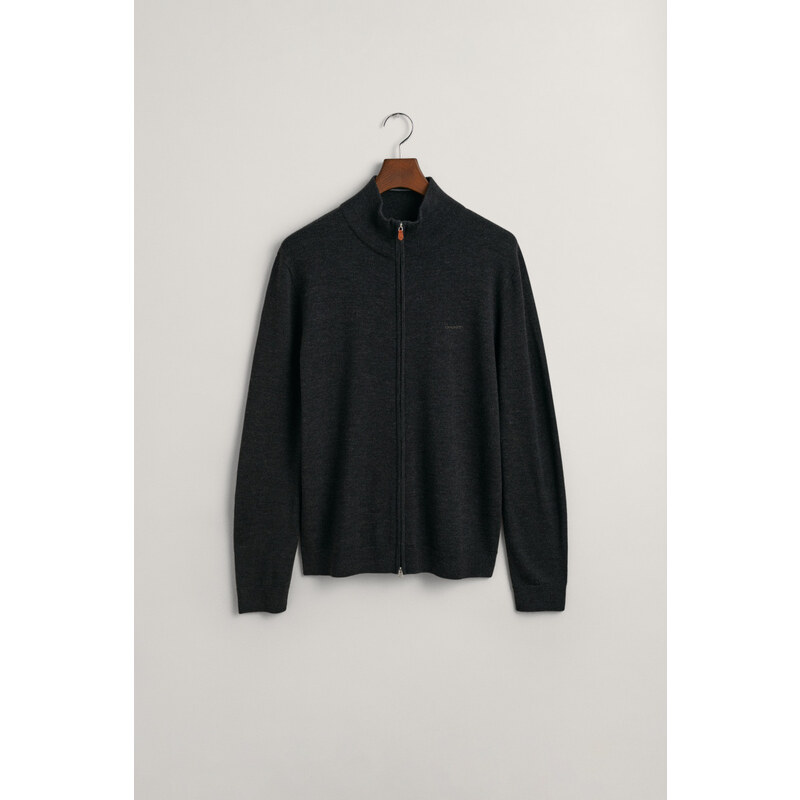 KARDIGÁN GANT EXTRAFINE MERINO WOOL ZIP CARDIGAN DK CHARCOAL