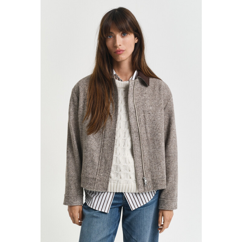 BUNDA GANT CONTRAST COLLAR WOOL JACKET DEEP BROWN
