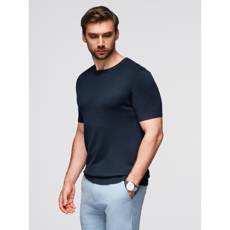 Ombre Mens classic knitted shirt with ribbed cuffs - navy blue
