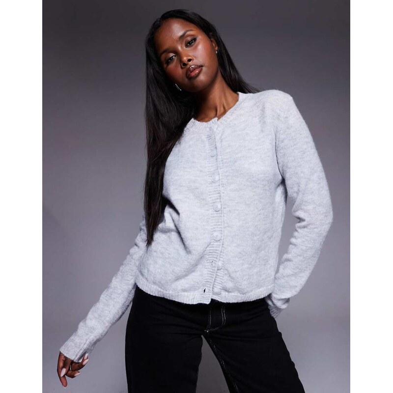 Princess Polly Denmark soft knit button through cardigan in light grey 107873745