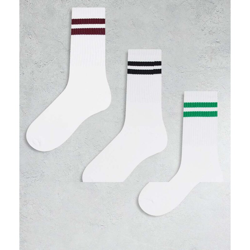 JJXX 3 pack sport socks in white with black burgundy green