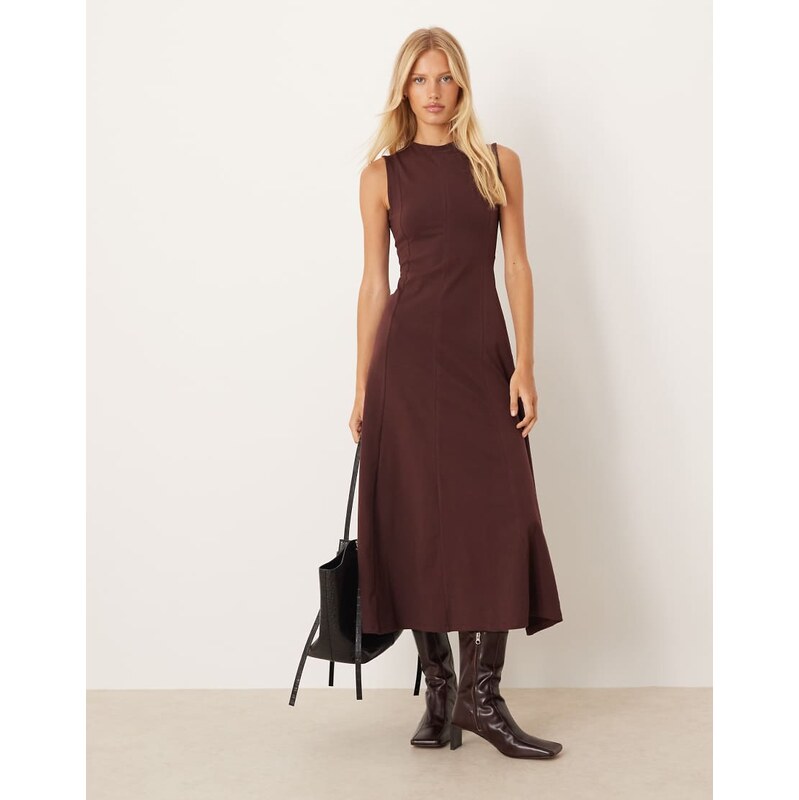 ASOS DESIGN cotton sleeveless midi dress in chocolate-Brown