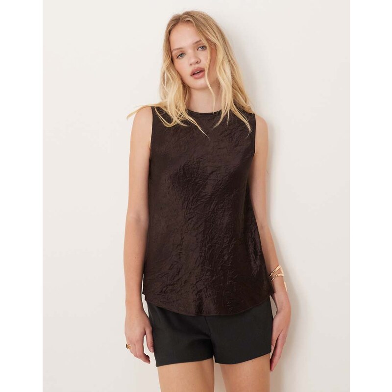 Mango sleeveless crushed satin top in brown 107908486
