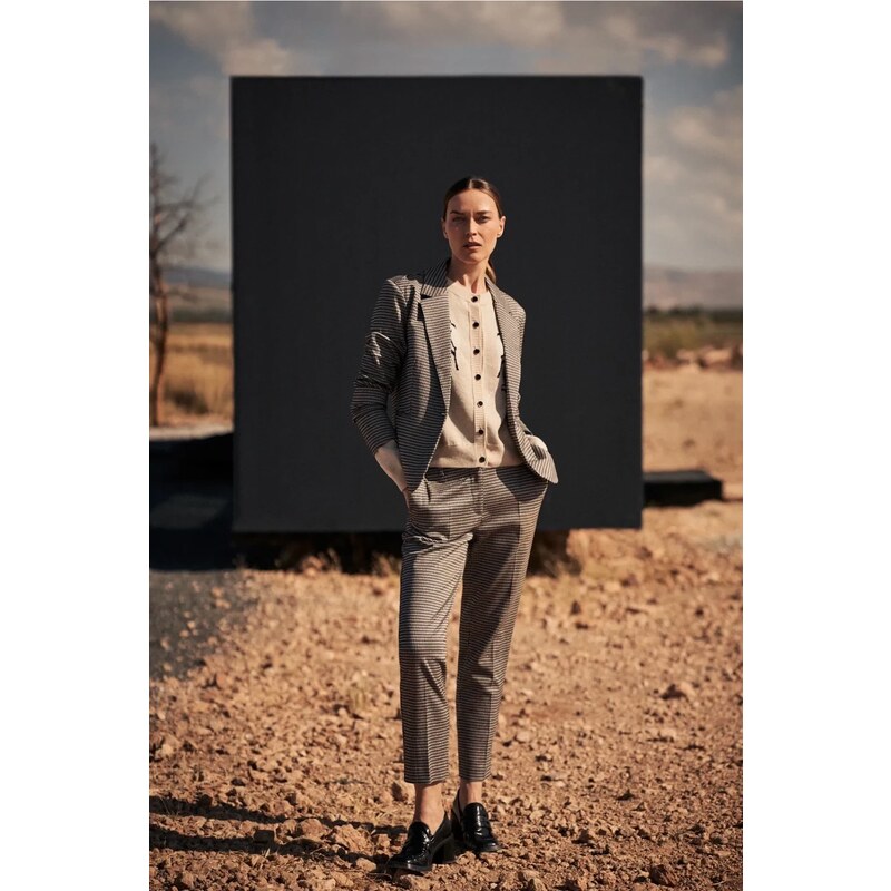Marisse Dámské elegantní kalhoty typu houndstooth MOODO - béžové