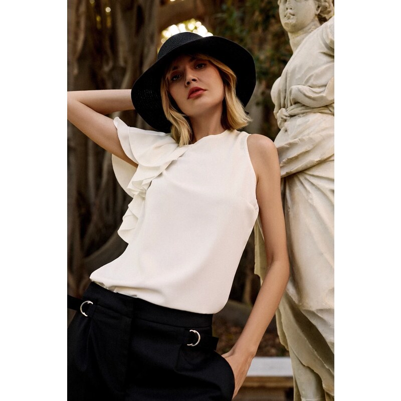 Marisse Womens Shirt L-Ko-4632 Off White